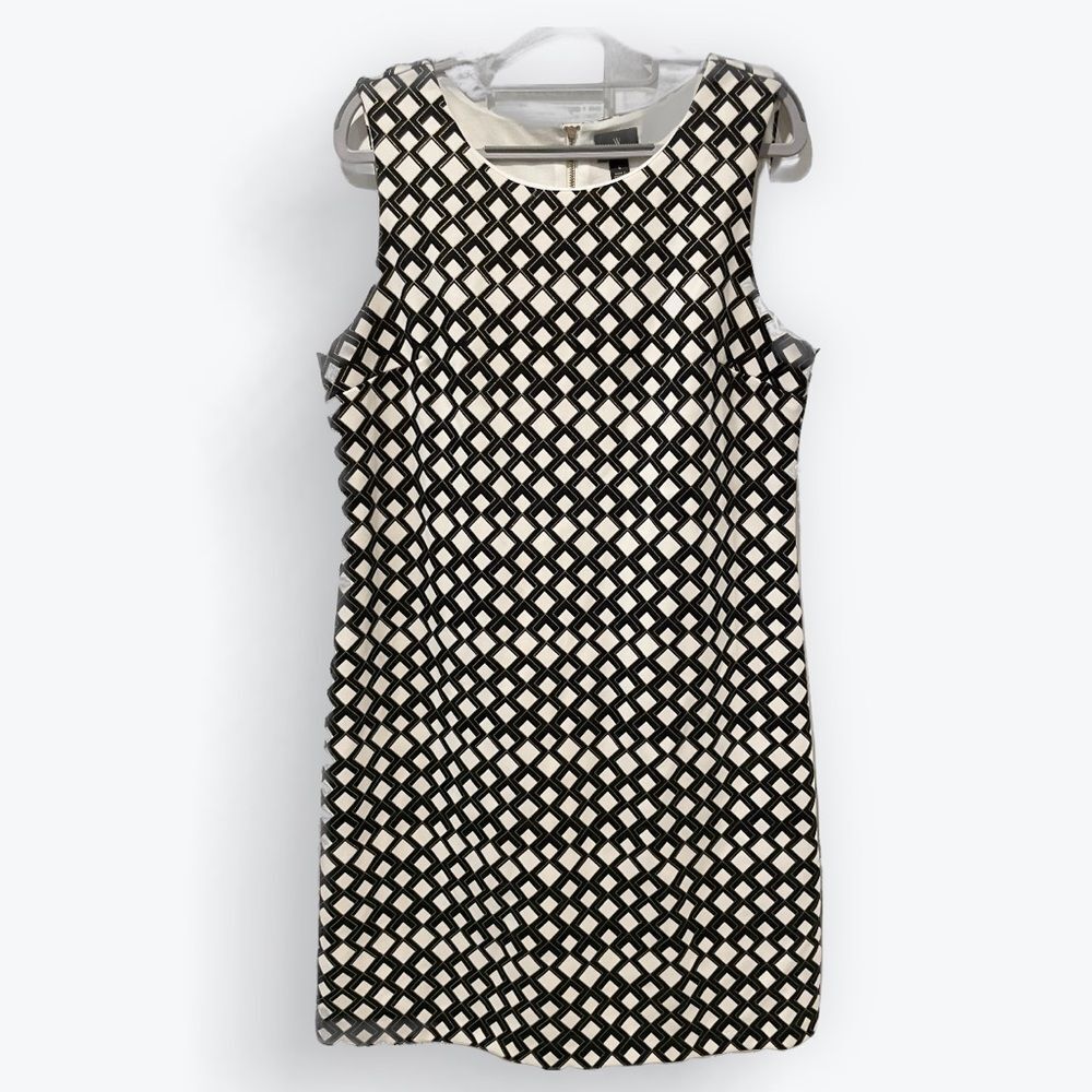 Worthington Diamond Print‎ Sleeveless Midi Shift Dress Black White Size Large